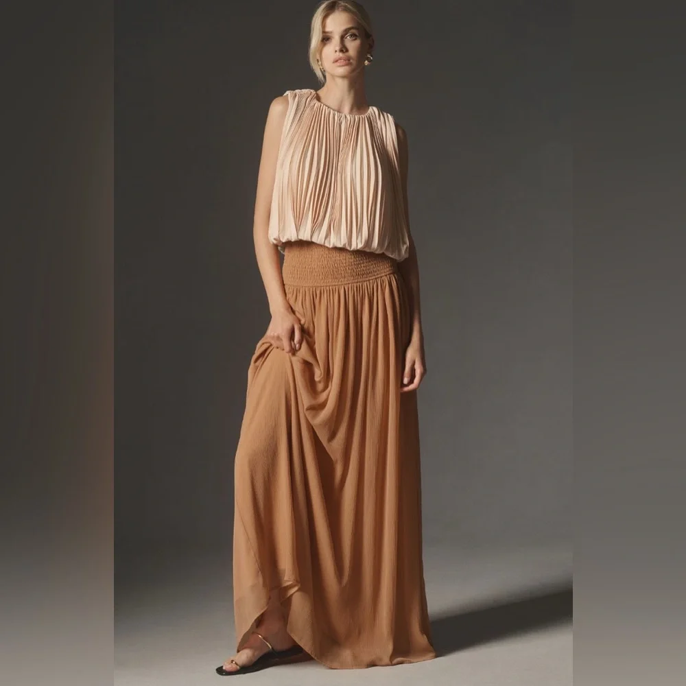 ✨ Anthropologie Smocked Sheer Maxi Skirt Sz 2X - Picture 5 of 13